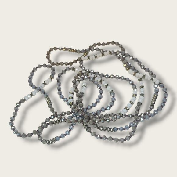 Long 2mm Gray & White Crystal Bead Station Necklace 56" - Picture 1 of 6
